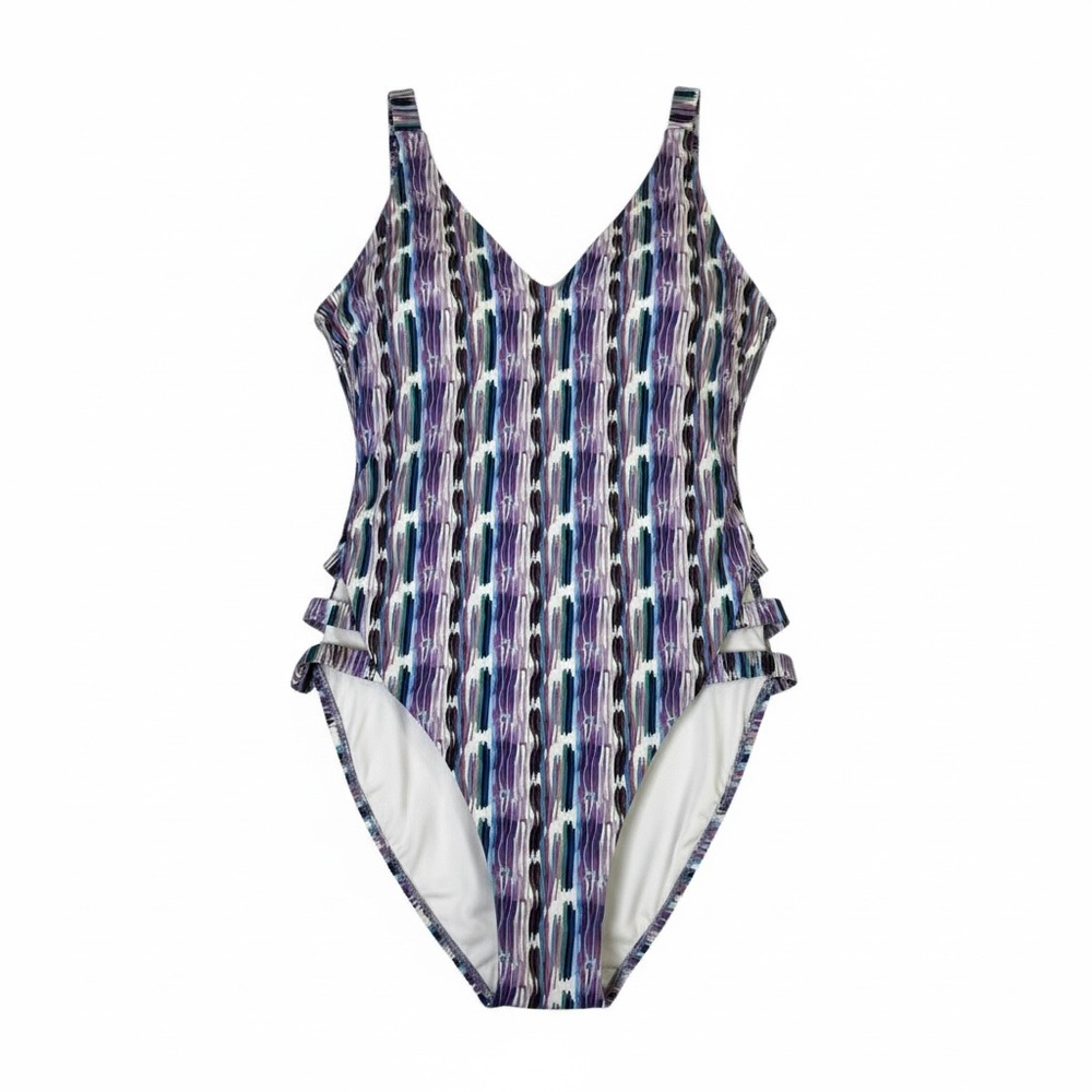 BECCA by Rebecca Virtue Ikat Print Cutout One Piece Swimsuit Size Large | NWT